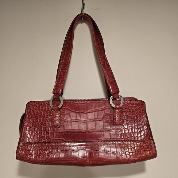 Y2K Tommy Hilfiger Faux Crocodile Skin Embossed Mini Hand Bag Red Shoulder Purse - Picture 1 of 13